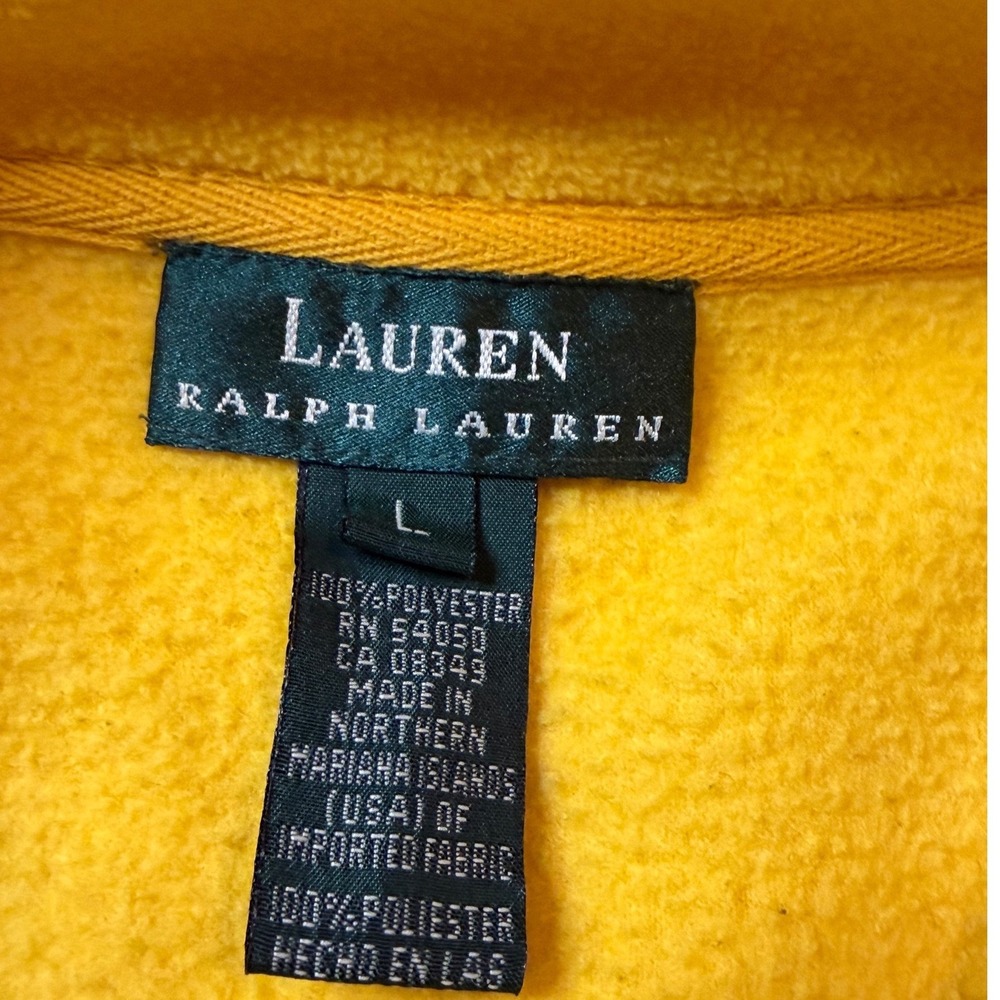 Vtg Lauren Ralph Lauren Yellow Fleece Quarter Zip Pullover Crest Logo Mens Large - Picture 5 of 9